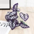 Artificial purple plant leaves 9-fork decorative foliage for home room decor. - Purple White Bromeliad Leaf