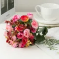 Artificial rose bouquet detail view, perfect for home wedding decoration and display. - Rose Red