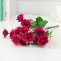 Bouquet de roses artificielles frisées à 15 têtes fausses fleurs pour mariage. - Bordeaux