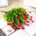 Bouquet de fleurs artificielles eucalyptus rose fausse plante pour déco table salon - Rouge