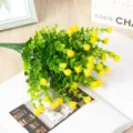 Artificial eucalyptus flower bouquet with small yellow rose buds for indoor home decor. - Yellow