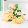 Bouquet de roses artificielles champagne, 15 têtes fleurs en soie pour mariage. - Coucher de Soleil