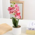 Plante en pot d'orchidée phalaenopsis artificielle avec des pierres pour la décoration. - Rouge