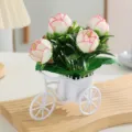 Ornement de pot de vélo de fleur artificielle décoration de bureau plante en plastique - Camélia Rose Clair