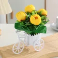 Bouquet de fleurs artificielles jaunes avec pot de fleurs de vélo blanc pour la maison - Camélia Jaune