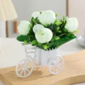 Artificial flower bicycle pot simulation plant home decor desktop ornament indoor display - White Camellia