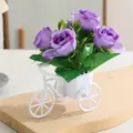 Artificial flower bicycle potted plant simulation purple rose home decor table ornament - Purple Rose