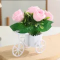 Artificial Rose Flower Bicycle Pot Pink Silk Floral Decor Home Living Room Table Ornament - Pink Rose