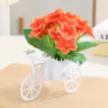Artificial flower potted plant with white bicycle pot, perfect for home desktop decoration. - Orange Orchid