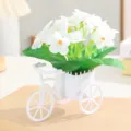 White artificial flower bicycle ornament plastic silk flower potted home decor tabletop display. - White Orchid