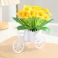 Artificial yellow flower potted plant with white bicycle pot home desktop decorative ornament. - Yellow Orchid