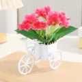 Artificial flower potted plant with bicycle shaped white plastic vase for home room desk decor - Pink Orchid