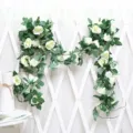 Artificial white rose flower vine for wedding party home hotel decoration, 16 heads silk floral garland. - 16 Heads Rose White