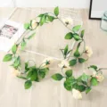 Artificial silk rose flower vine garland for wedding party home wall hanging decor - Champagne