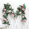 Artificial pink rose flower vine garland for wedding party and hotel decor 16 heads. - 16 Heads Rose Pink