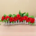 Artificial red roses flowers vine with white picket fence for wedding decor and home styling - Red 19 Groups of Leaves