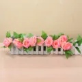 Artificial pink rose flower vine with white wooden fence decor for home and wedding - Sunset 19 Groups of Leaves