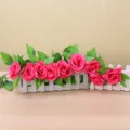 Artificial rose flower vine set with white picket fence base for wedding home decor - Rose Red 19 Groups of Leaves