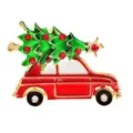 Christmas tree red car brooch, vintage alloy enamel rhinestone holiday fashion pin gift - Car