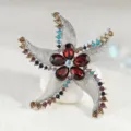 Exquisite silver alloy starfish brooch with red crystal flower and colorful rhinestones. - Starfish Style (xz4662B) / 5.5x5.5cm / Purple