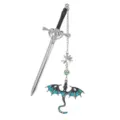 Metal sword bookmark with dragon pendant fantasy design reading accessory gift for students - Blue Sword - Size: 15cm, Dragon: 5.2*4.8cm