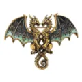 Vintage double-headed dragon brooch, gothic enamel crystal suit coat pin accessory. - Gold Green
