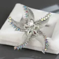 Stunning crystal starfish brooch pin for women, luxury silver tone rhinestone corsage accessory. - Starfish Style (xz4662C) / 5.5x5.5cm / White