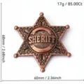 Vintage copper six-pointed star sheriff badge metal pin, detailed engraved star brooch decor. - Antique Red Copper