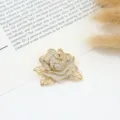 Elegant gold-tone rose brooch sparkling with clear rhinestones for women apparel and fashion accessory. - B-4-14 Flower Style / 3.2*4.3cm