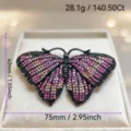 Vintage rhinestone butterfly brooch, elegant black metal pink crystal pin for women suit. - Pink