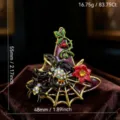Retro Witch Hat Brooch with Colorful Rhinestones and Spider Halloween Jewelry Accessory Variant - Brick Red