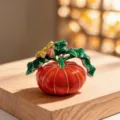 Exquisite enamel pumpkin brooch with butterfly and green leaves, elegant festival fashion accessory. - Red And Green Contrast Enamel With Rhinestone Butterfly Style / Size 3.6x3cm Weight 14g