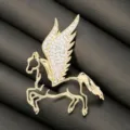 Exquisite flying horse brooch featuring micro-set cubic zirconia on hollow wings, elegant suit accessory. - Gold Base / 4.8*4cm / Gold