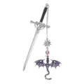 Exquisite metal sword bookmark featuring a detailed dragon pendant and sparkling star charms. - Small Size (15cm Sword / 5.2cm Dragon) / Purple