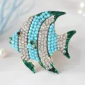 Exquisite crystal rhinestone fish brooch alloy animal lapel pin for women fashion - 4.2*4.4cm / Green