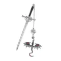 Metal sword bookmark with dragon pendant, gothic fantasy reading gift and stationery item. - Small Size (15cm Sword / 5.2cm Dragon) / Silver