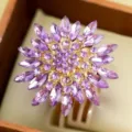 Exquisite crystal magnolia brooch, luxury purple rhinestone gold tone pin for blazer detail. - 1 Piece/Pack (7x7cm) / Violet