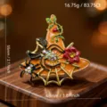 Vintage Halloween witch hat brooch, colorful rhinestone spider and flower metal pin jewelry. - Orange