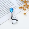 Close-up view of a cute panda brooch featuring a blue crystal balloon design with oil-drop finish. - 1.3x3.5cm / Silver Base + Colorful Blue Balloon