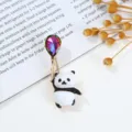 Cute panda crystal balloon brooch alloy rhinestone enamel clothing accessories pin jewelry - 1.3x3.5cm / Gold Base + Colorful Red Balloon