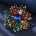 Vintage colorful crystal rhinestone brooch pin for women fashion clothing accessories - 6.8*6.8cm, 39.6g / Multicolor Silver