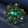 Vintage green crystal rhinestone flower brooch pin elegant fashion clothing accessory women - 6.8*6.8cm, 39.6g / Green
