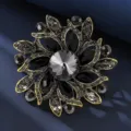 Close-up detail of vintage crystal flower brooch, intricate metal framework and sparkling stones. - 6.8*6.8cm, 39.6g / Gold Grey