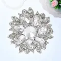 Exquisite retro crystal glass flower brooch detail, gorgeous rhinestone design for coats. - 5.2*5.2cm, 16.61g / Silver & White