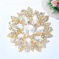 Close-up of a stunning gold crystal rhinestone flower brooch, sparkling detailed jewelry design. - 5.2*5.2cm, 16.61g / Gold White