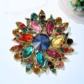 Exquisite colorful crystal flower brooch vintage metallic fashion jewelry for women coat accessory - 5.2*5.2cm, 16.61g / Colorful