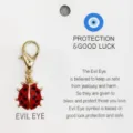 Vue rapprochée détaillée du charmant pendentif coccinelle rouge avec fermoir sur carte. - 23