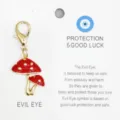 Pendentif en alliage champignon rouge avec fermoir mousqueton et carte mauvais oeil. - 16
