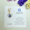 Porte-clés cœur strass mauvais œil pour sac avec fermoir mousqueton et carte de vœux. - 35