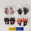 Clear acrylic cat keychain pendant detail showing cute funny kitty designs for DIY accessories. - Cat 4-piece Set / Set of 4